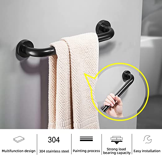2 Pack 12 inch Matt Black Grab Bars for Elderly for Wall, Bathroom Gra