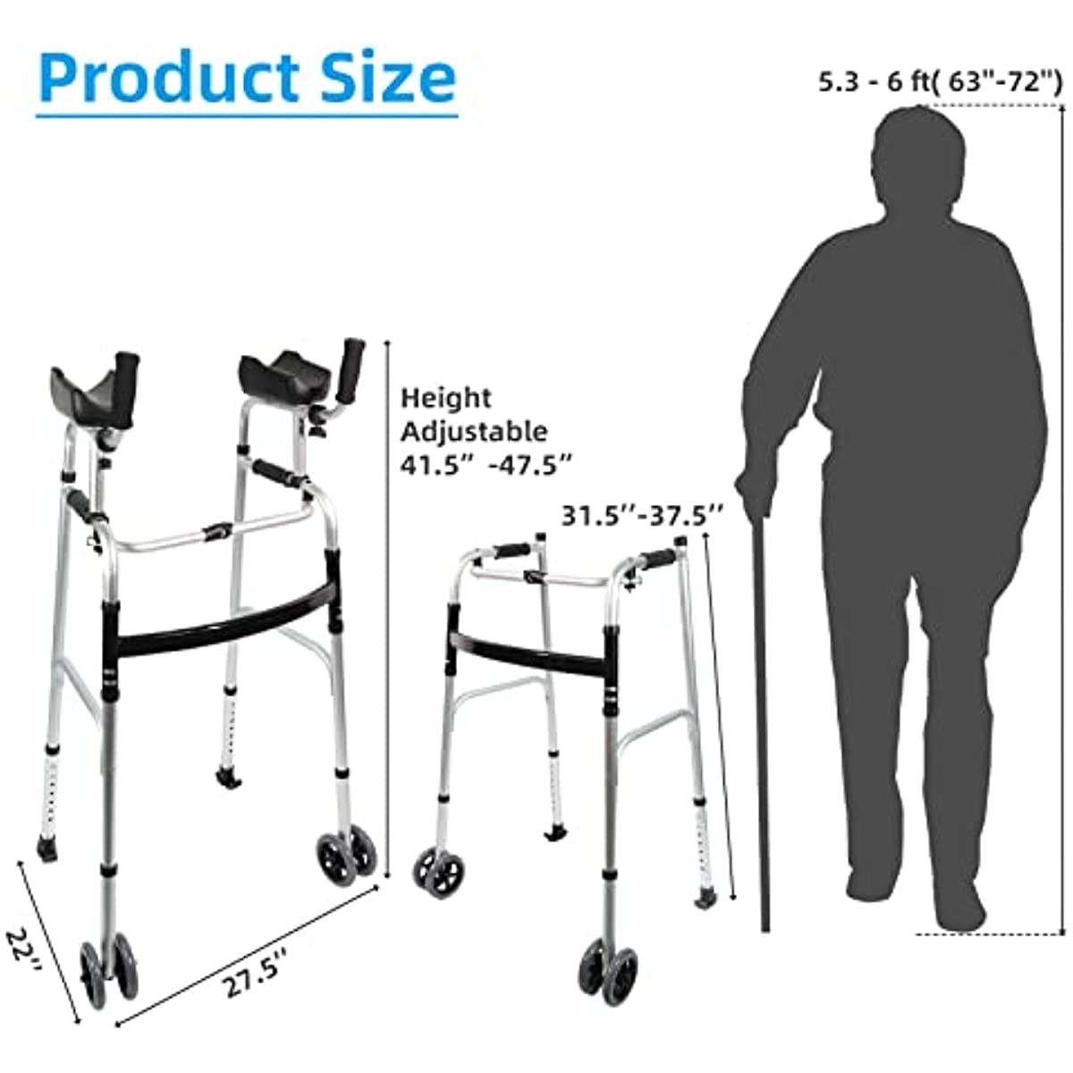 Foldable Stand Up Walker Height Adjustable Aluminum Walkers, Standa